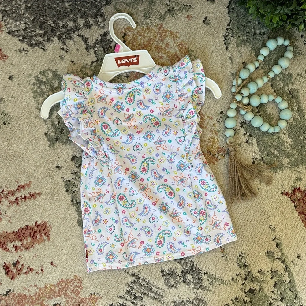 New Levi's Girls Size 4 Colorful Paisley Print Top Ruffle Layered Short Sleeves - Picture 13 of 16